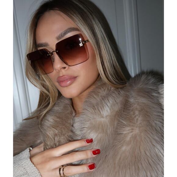 NEW Fendi FE4082US Rimless Crystal Brown Sunglasses - Picture 1 of 7